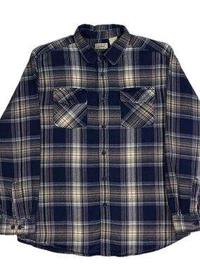 LL Bean 100% cotton navy grey tint plaid button up flannel shirt women’s XL 18